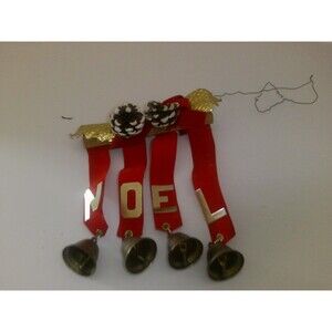 Vintage 1960s Velvet Ribbon Noel w/Bells Hanging Decoration